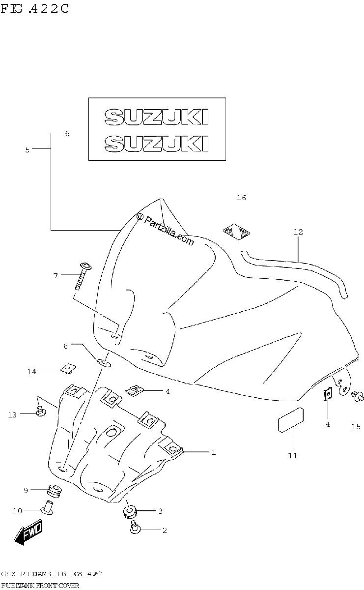 Diagrama de FUEL TANK FRONT COVER GSX R1000A GSX R1000RA E33
