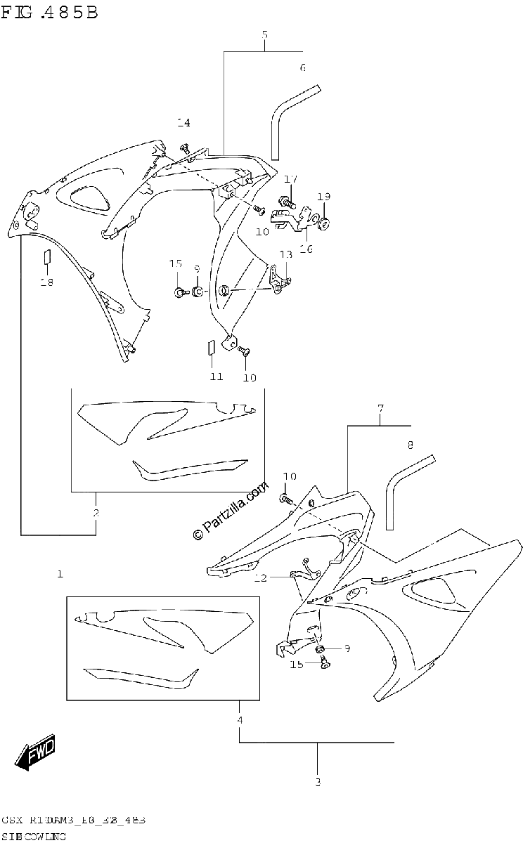 Diagrama de SIDE COWLING GSX R1000RA