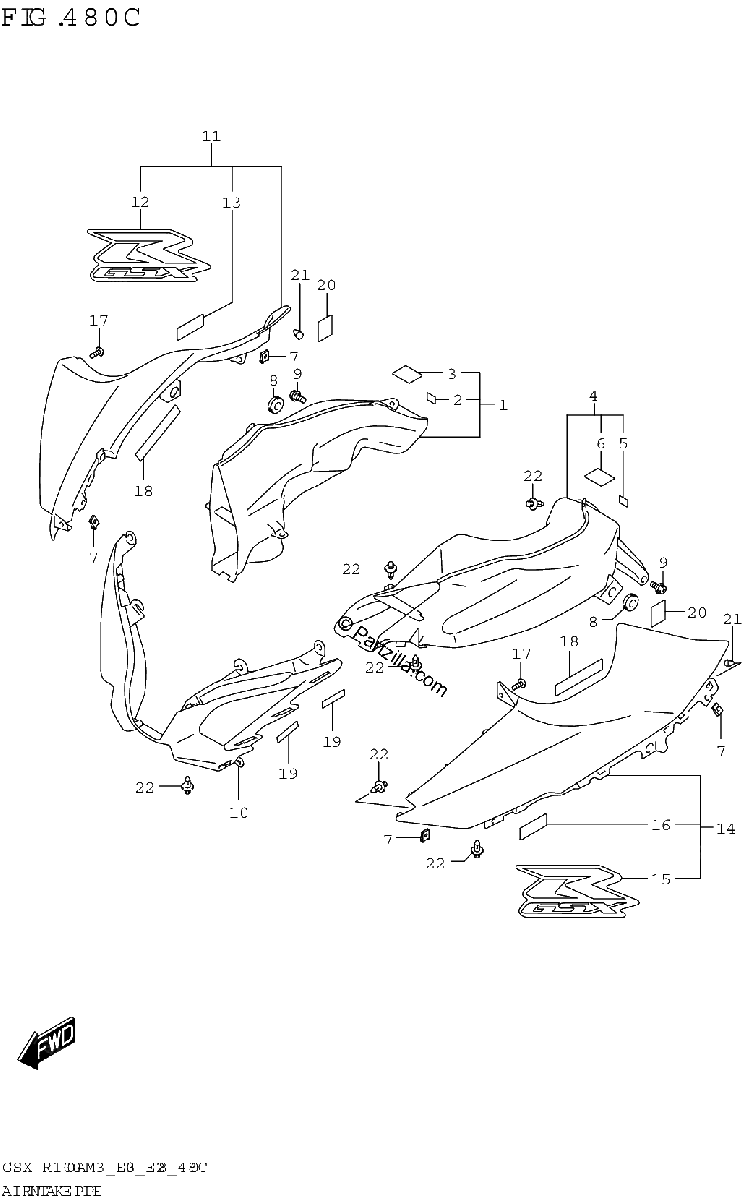 Diagrama de AIR INTAKE PIPE GSX R1000RZA