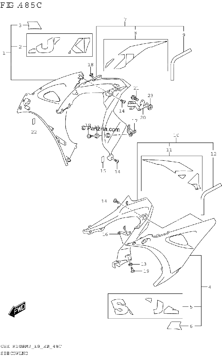 Diagrama de SIDE COWLING GSX R1000RZA