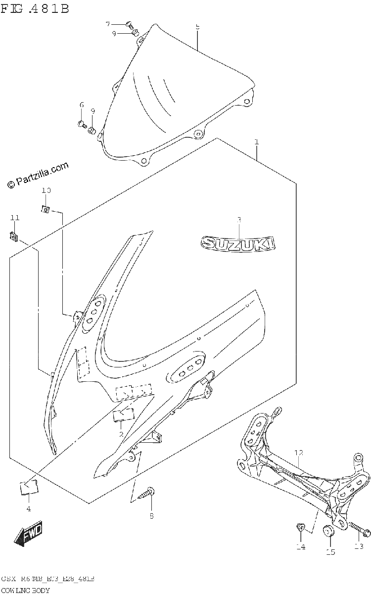 Diagrama de COWLING BODY GSX R600Z