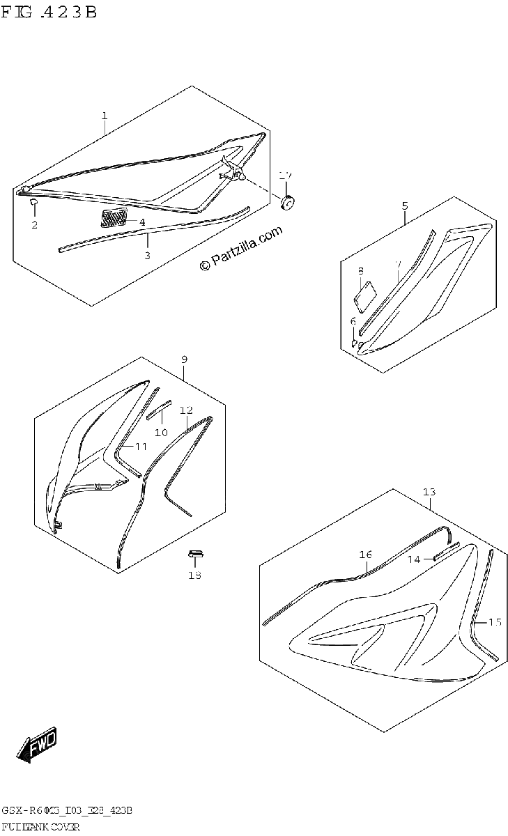 Diagrama de FUEL TANK COVER GSX R600Z