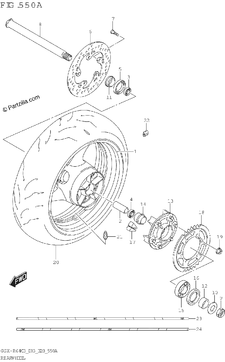 Diagrama de REAR WHEEL GSX R600Z