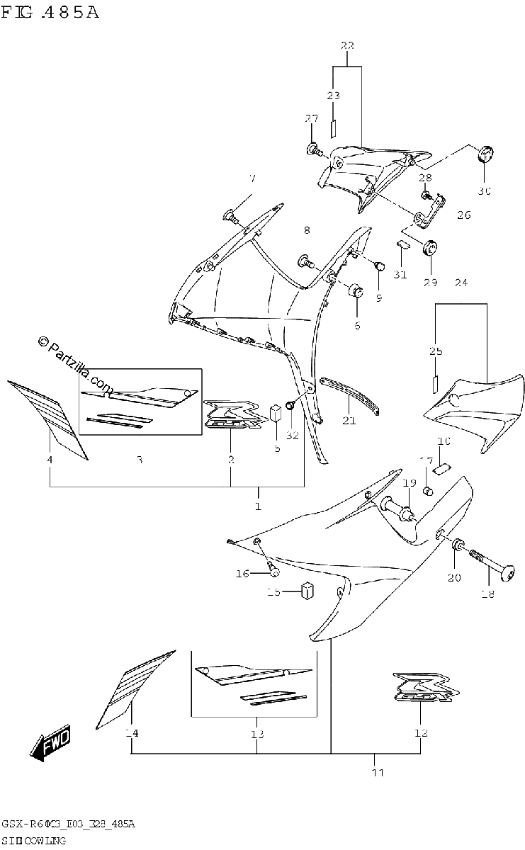 Diagrama de SIDE COWLING GSX R600
