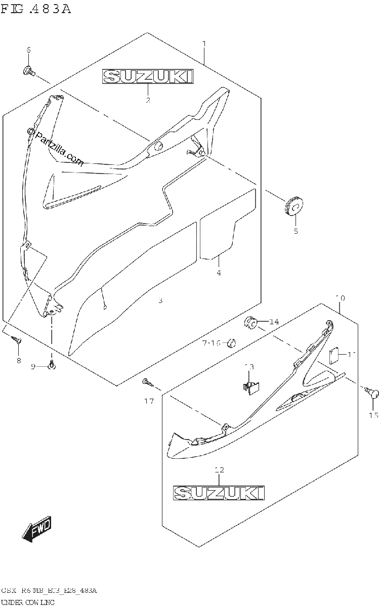 Diagrama de UNDER COWLING GSX R600