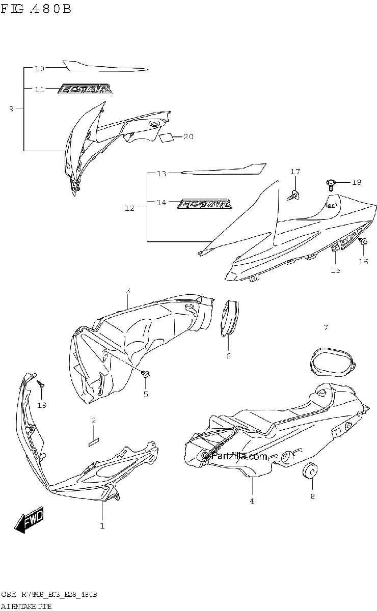 Diagrama de AIR INTAKE PIPE GSX R750Z