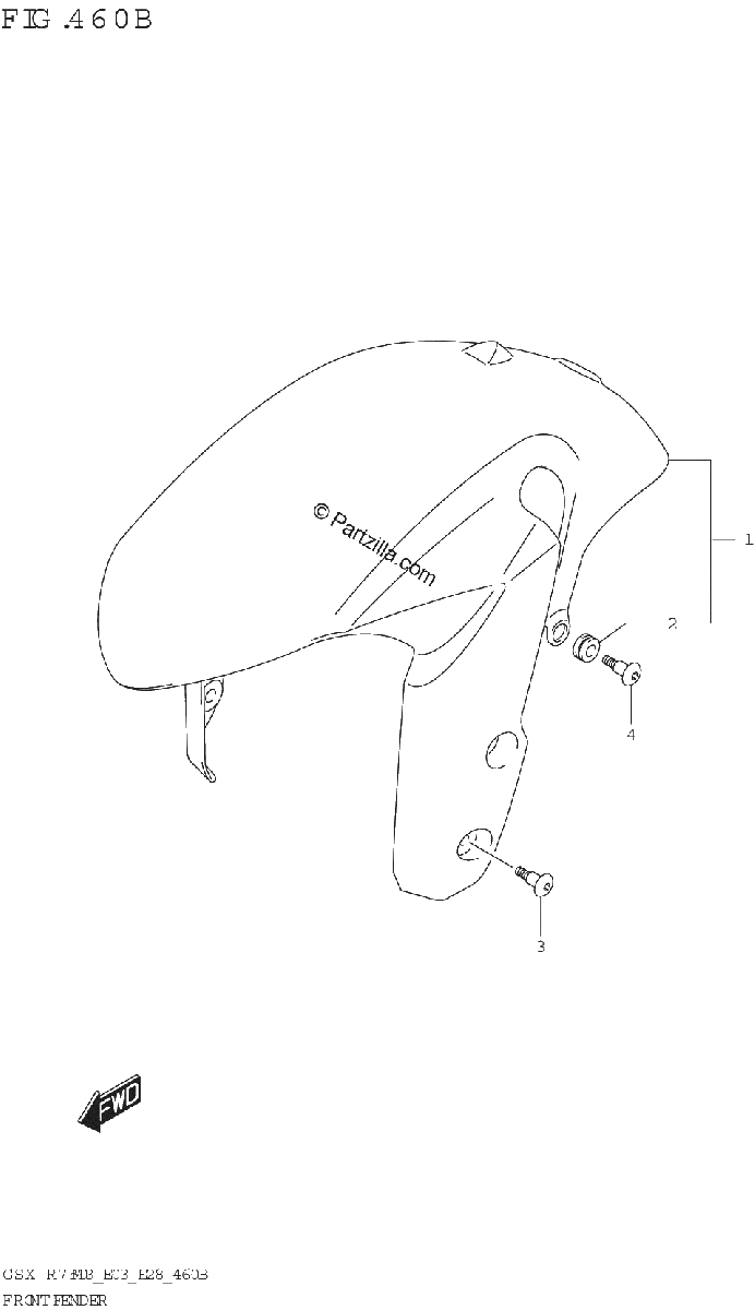 Diagrama de FRONT FENDER GSX R750Z