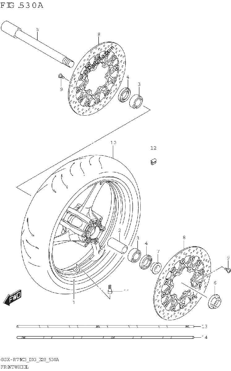 Diagrama de FRONT WHEEL GSX R750Z
