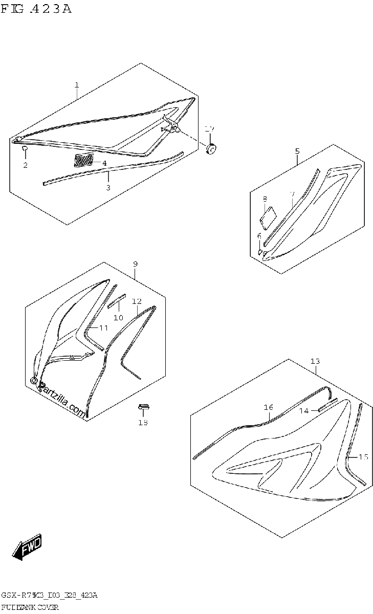 Diagrama de FUEL TANK COVER GSX R750 E03 E28