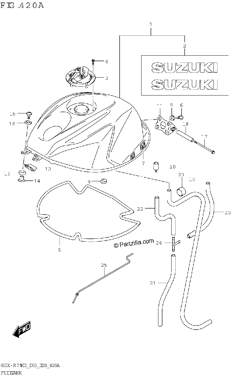 Diagrama de FUEL TANK GSX R750 E03 E28