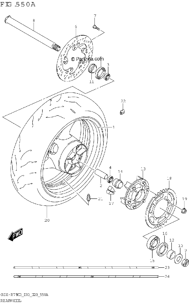 Diagrama de REAR WHEEL GSX R750Z