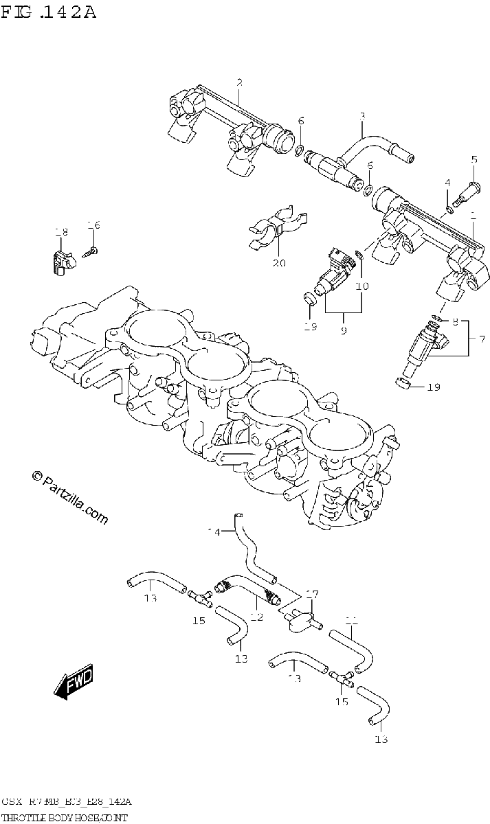 Diagrama de THROTTLE BODY HOSE JOINT E03 E28