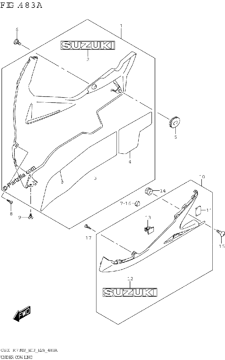Diagrama de UNDER COWLING GSX R750