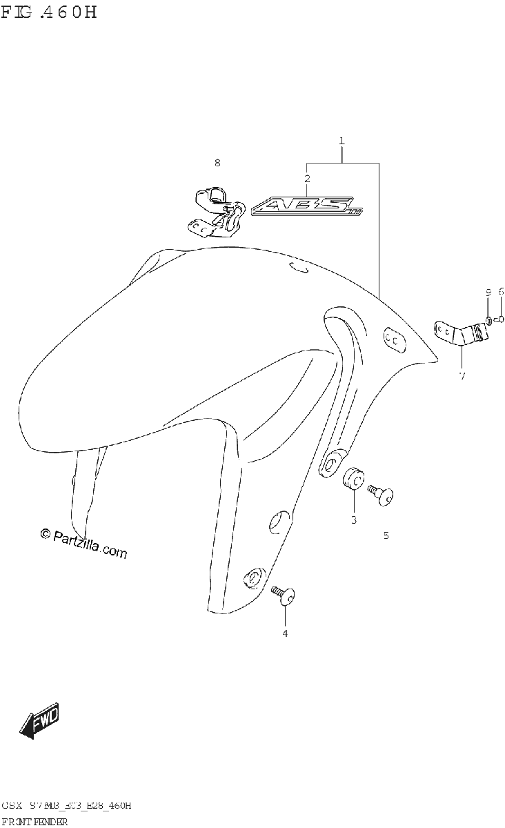 Diagrama de FRONT FENDER GSX S750A