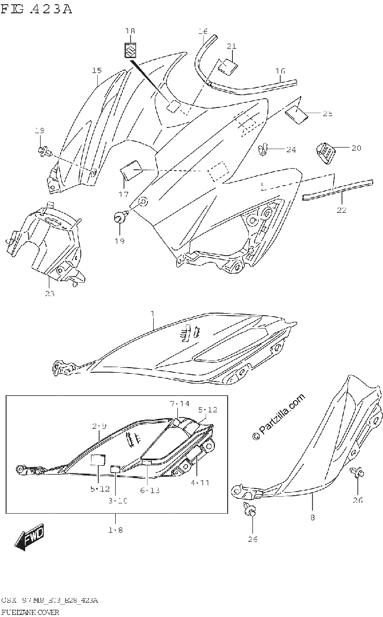 Diagrama de FUEL TANK COVER GSX S750 GSX S750A