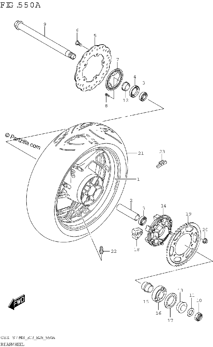 Diagrama de REAR WHEEL GSX S750 GSX S750A