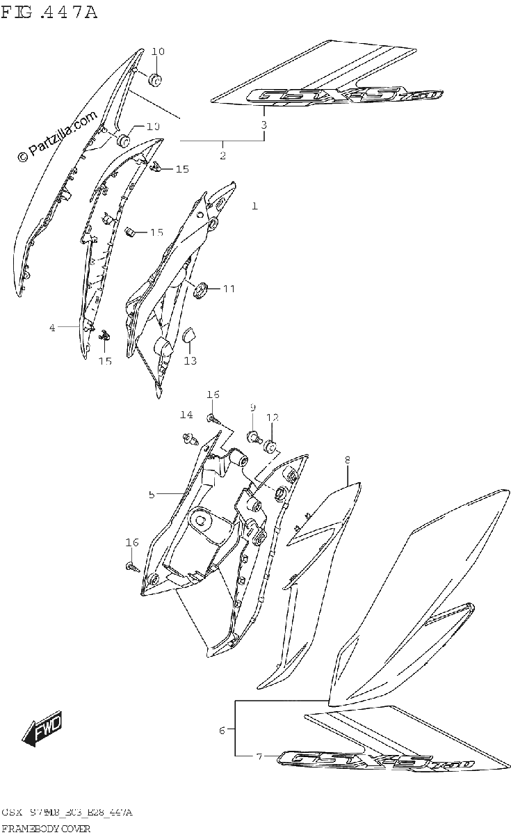 Diagrama de FRAME BODY COVER GSX S750 GSX S750A