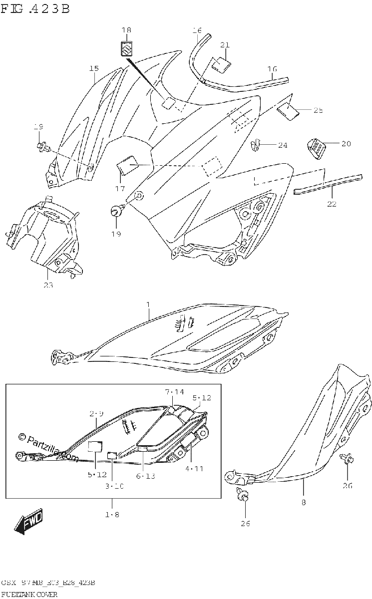 Diagrama de FUEL TANK COVER GSX S750Z GSX S750ZA