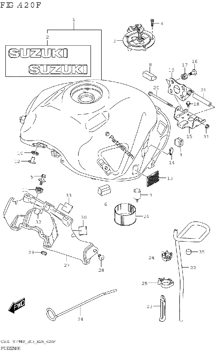 Diagrama de FUEL TANK GSX S750 GSX S750A E33