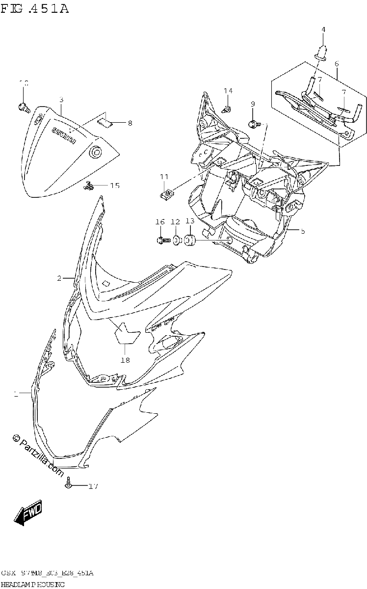 Diagrama de HEADLAMP HOUSING GSX S750 GSX S750A