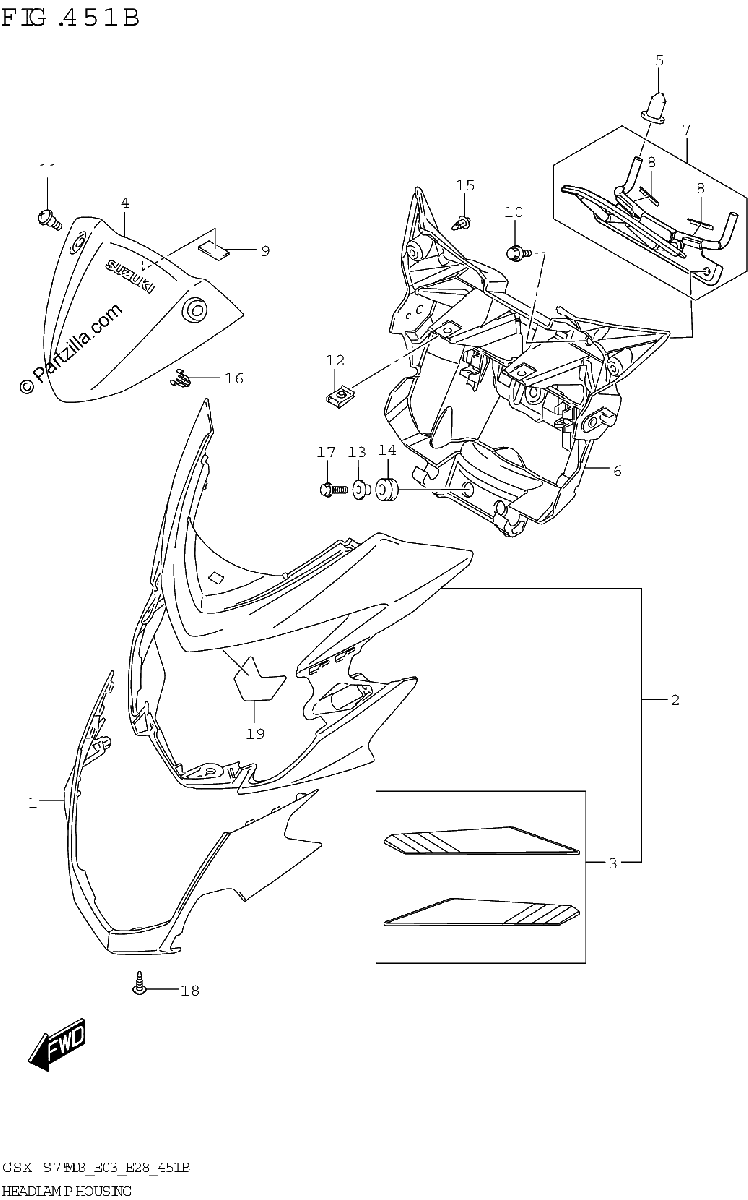 Diagrama de HEADLAMP HOUSING GSX S750Z GSX S750ZA