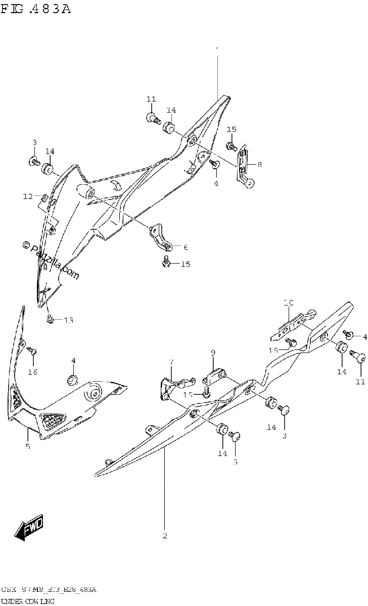 Diagrama de UNDER COWLING GSX S750 GSX S750A