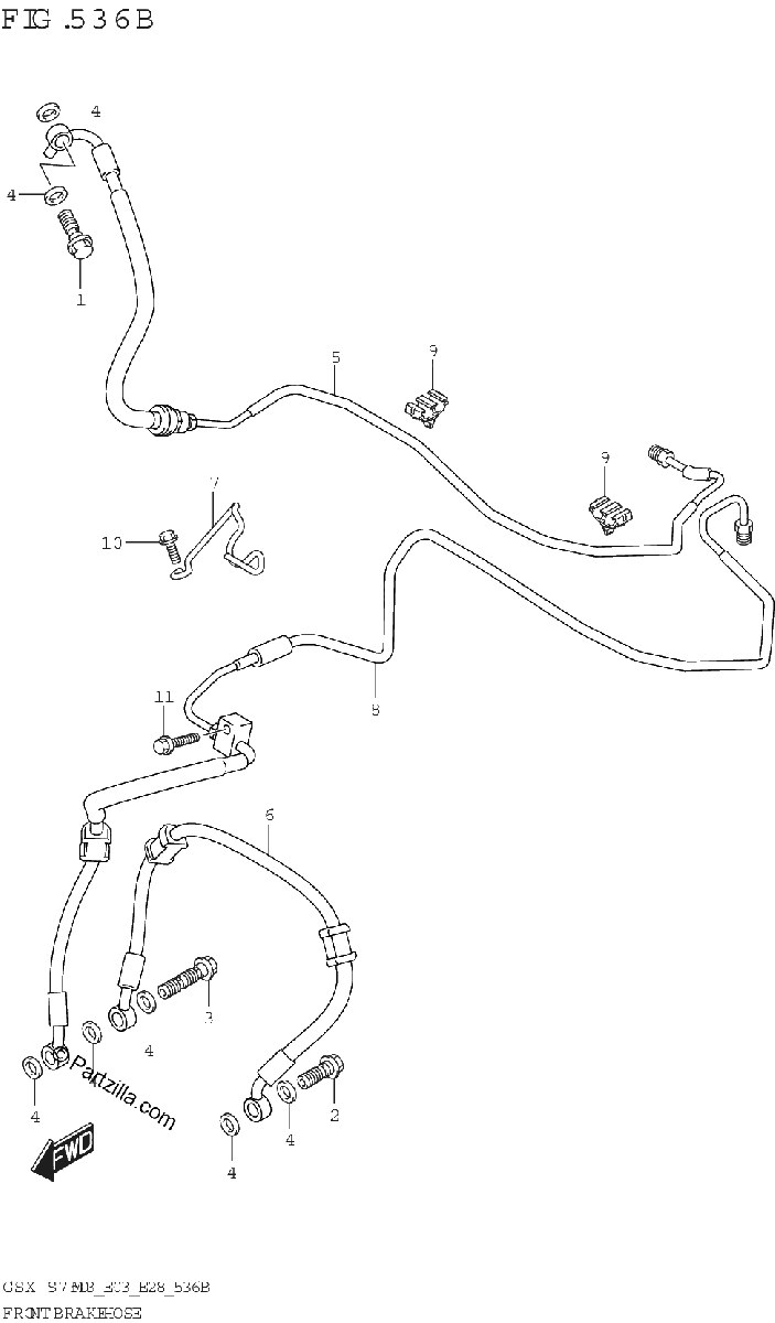 Diagrama de FRONT BRAKE HOSE GSX S750A GSX S750ZA