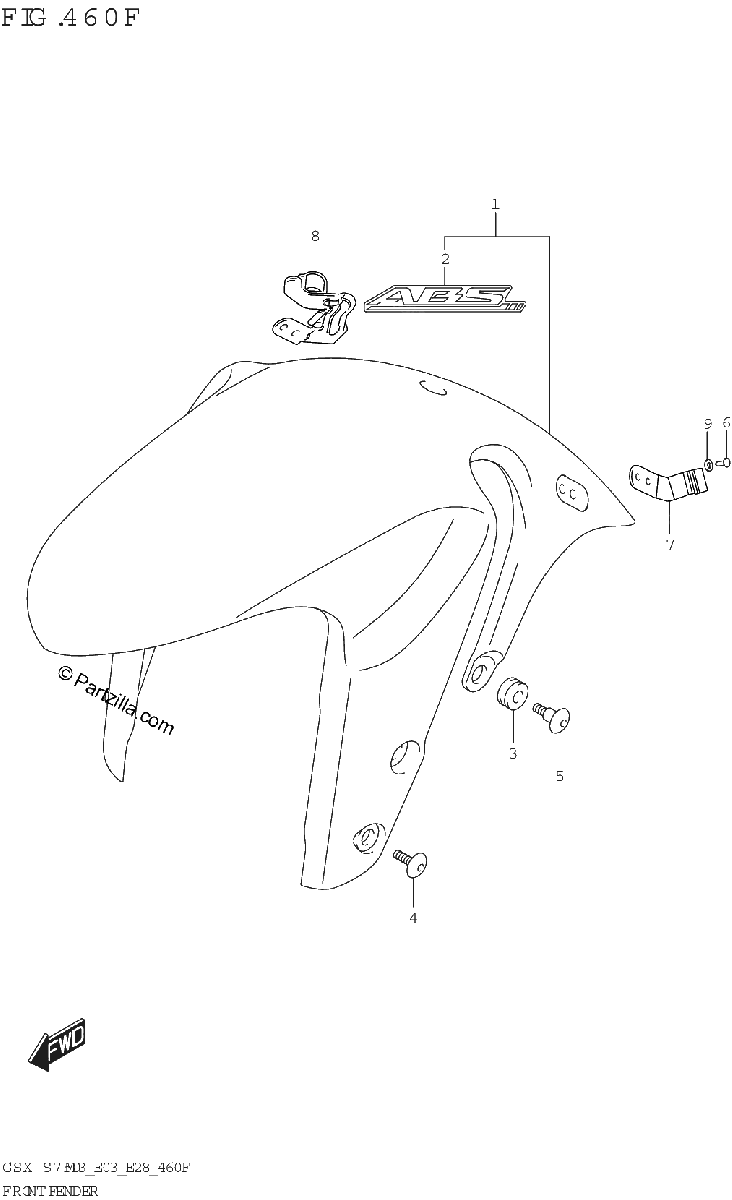 Diagrama de FRONT FENDER GSX S750ZA