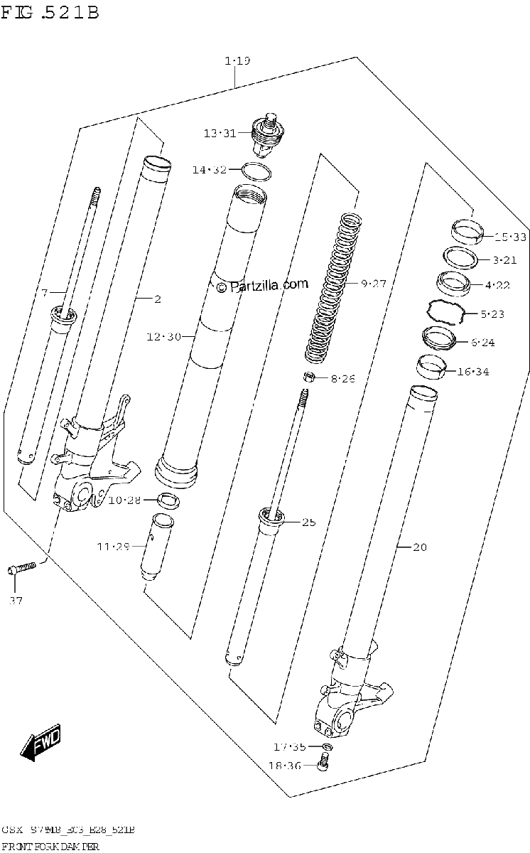 Diagrama de FRONT FORK DAMPER GSX S750Z GSX S750ZA