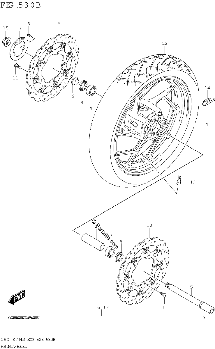 Diagrama de FRONT WHEEL GSX S750Z GSX S750ZA