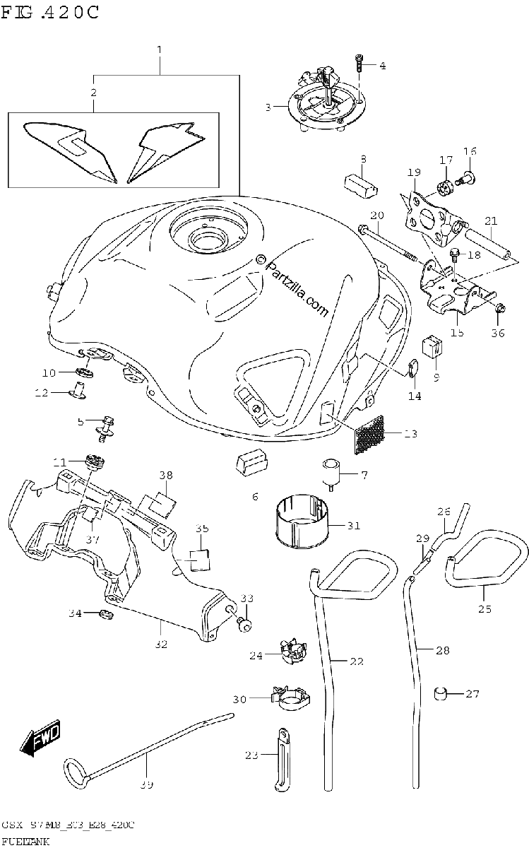 Diagrama de FUEL TANK GSX S750Z GSX S750ZA E03 E28