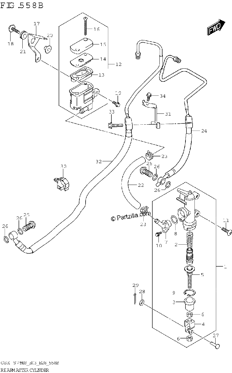 Diagrama de REAR MASTER CYLINDER GSX S750A GSX S750ZA