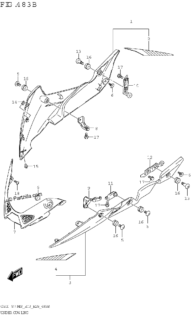 Diagrama de UNDER COWLING GSX S750Z GSX S750ZA