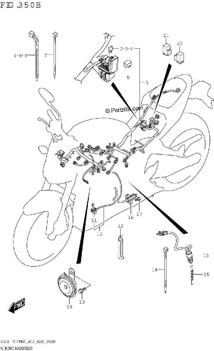 Diagrama de WIRING HARNESS GSX S750A GSX S750ZA E33