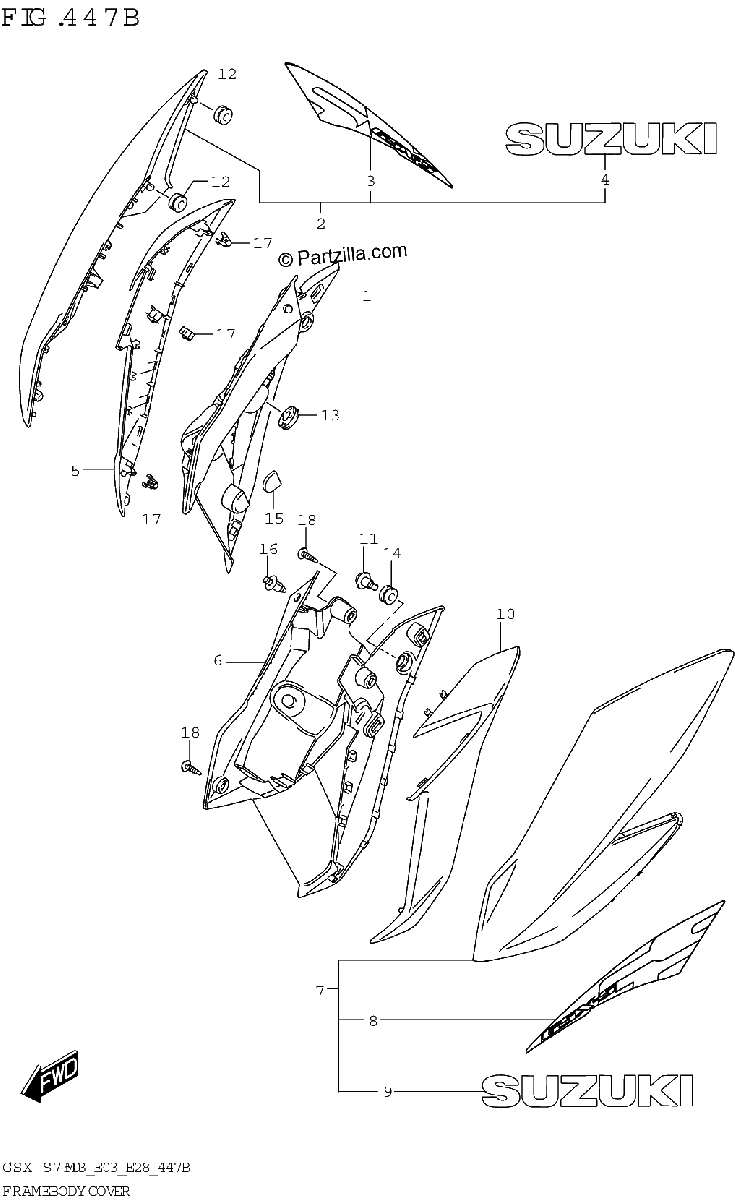 Diagrama de FRAME BODY COVER GSX S750Z GSX S750ZA