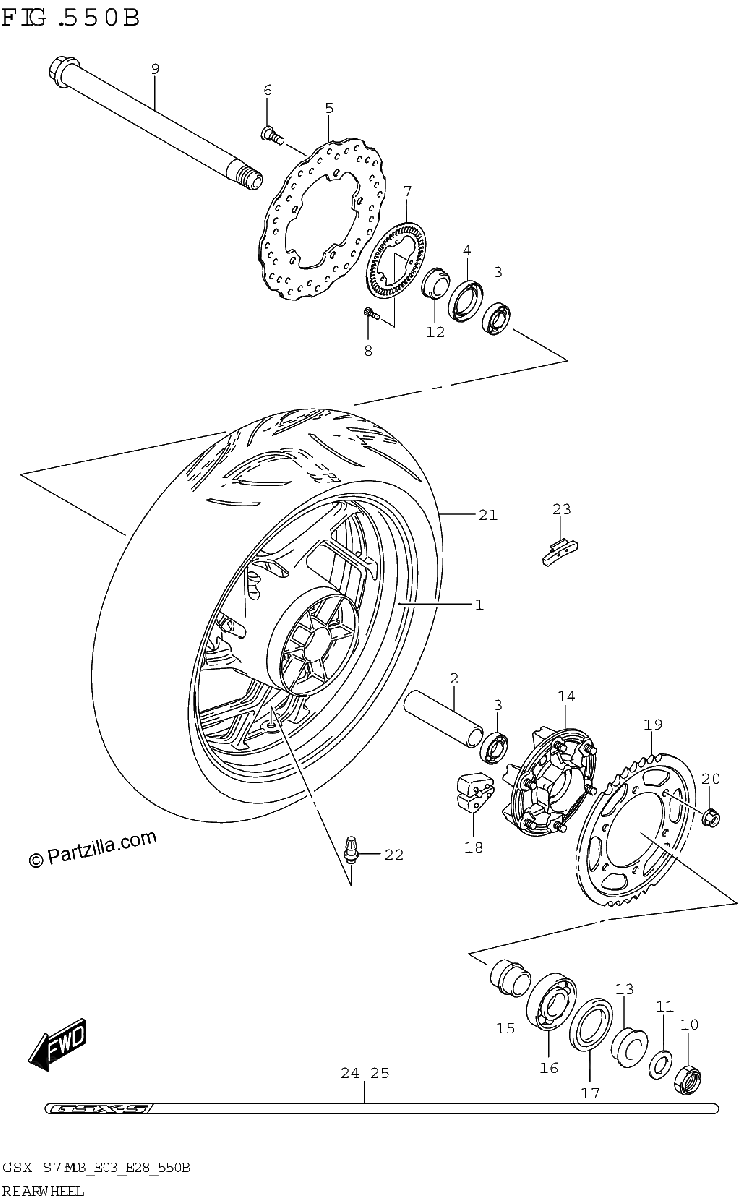 Diagrama de REAR WHEEL GSX S750Z GSX S750ZA