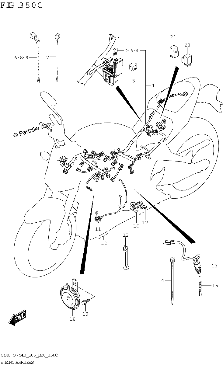 Diagrama de WIRING HARNESS GSX S750A GSX S750ZA E03