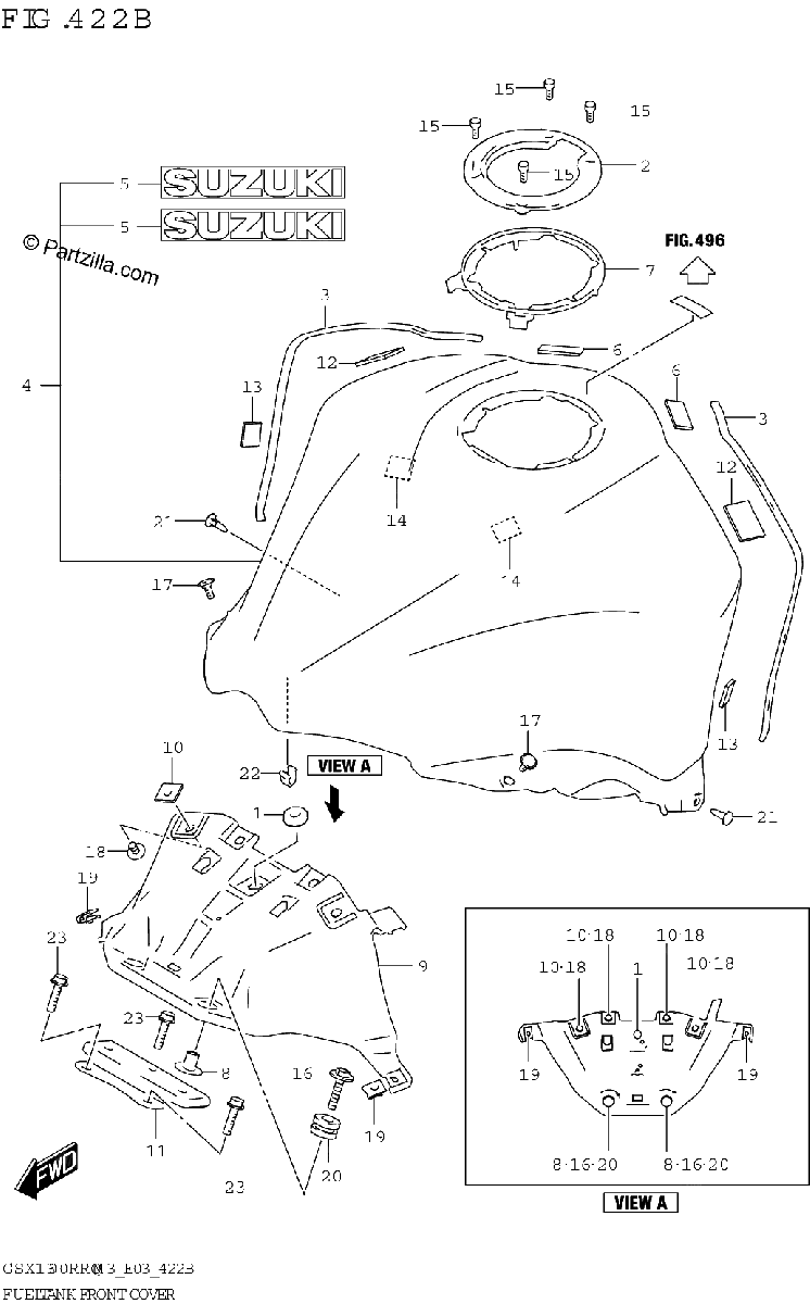 Diagrama de FUEL TANK FRONT COVER E03 E28