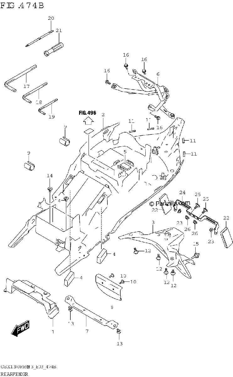 Diagrama de REAR FENDER E03