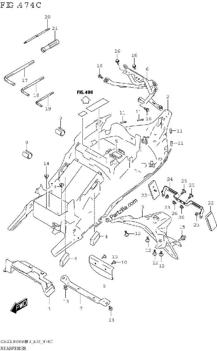 Diagrama de REAR FENDER E33