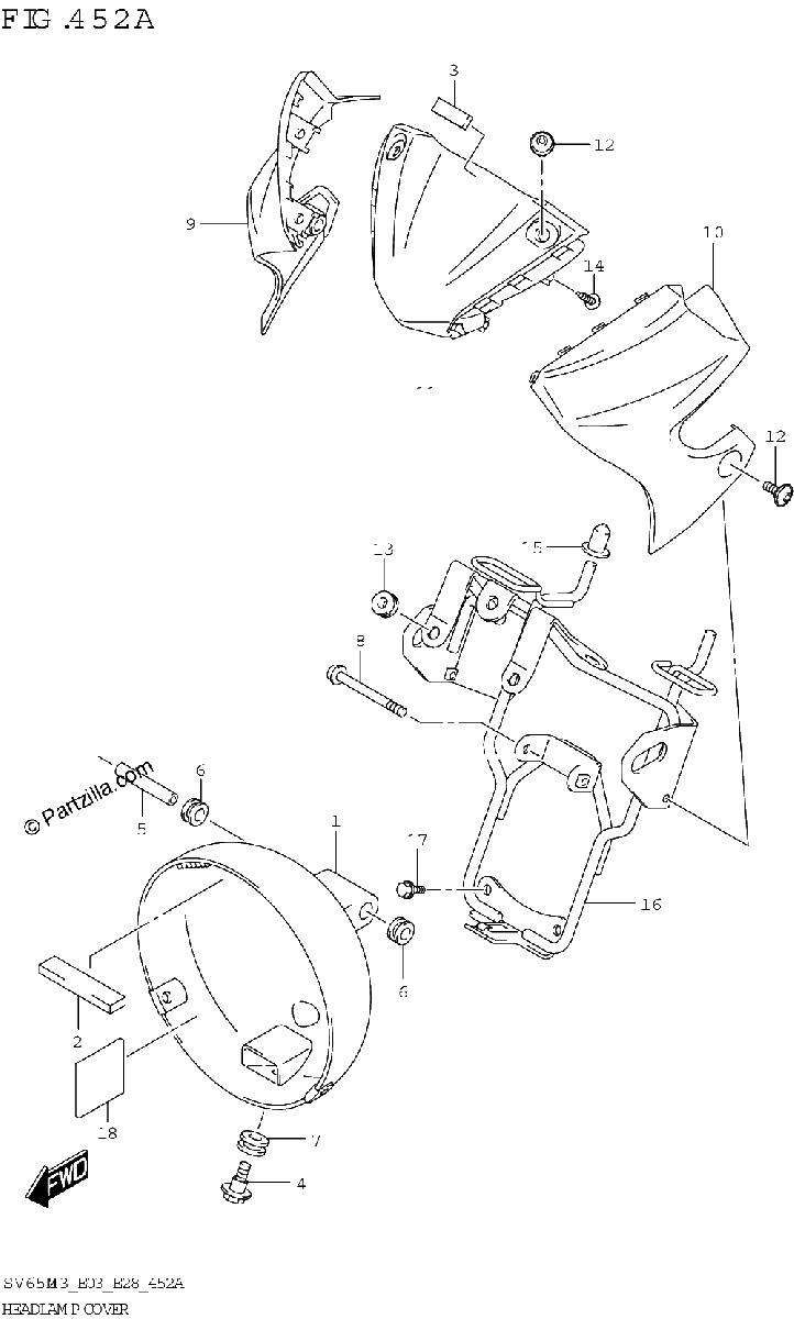 Diagrama de HEADLAMP COVER SV650 SV650A