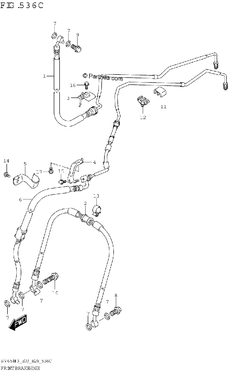 Diagrama de FRONT BRAKE HOSE SV650XA