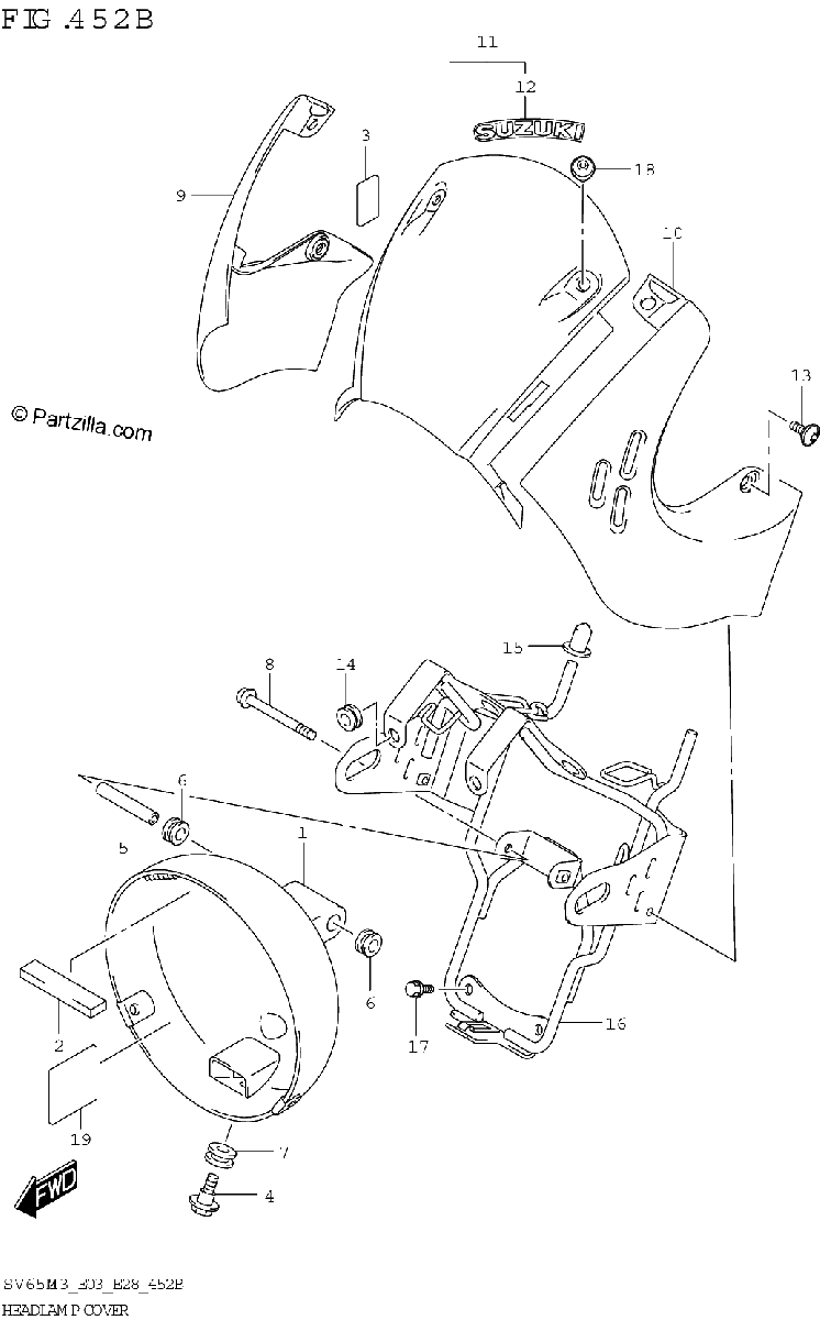Diagrama de HEADLAMP COVER SV650XA