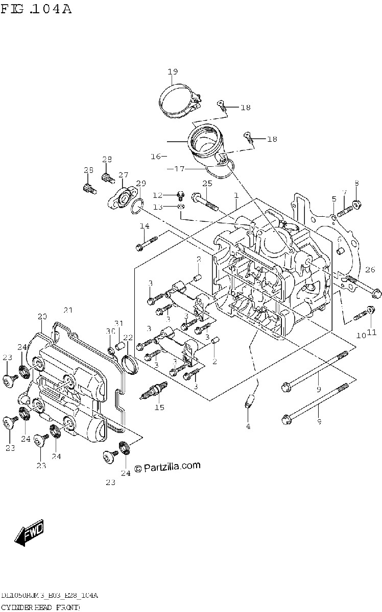 Diagrama de CYLINDER HEAD FRONT DL1050RJ