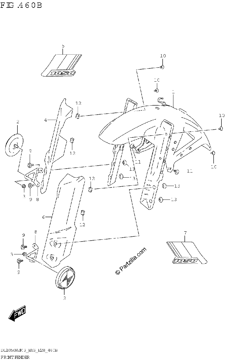 Diagrama de FRONT FENDER DL1050RJ