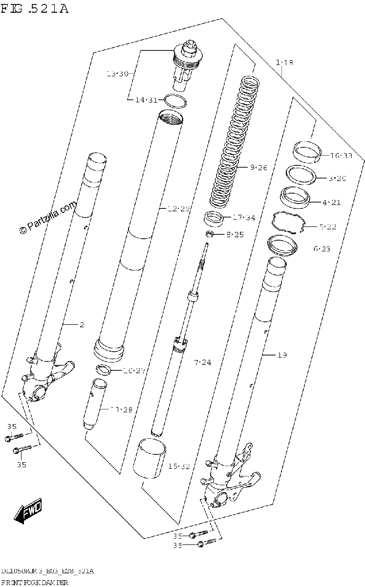 Diagrama de FRONT FORK DAMPER DL1050RR