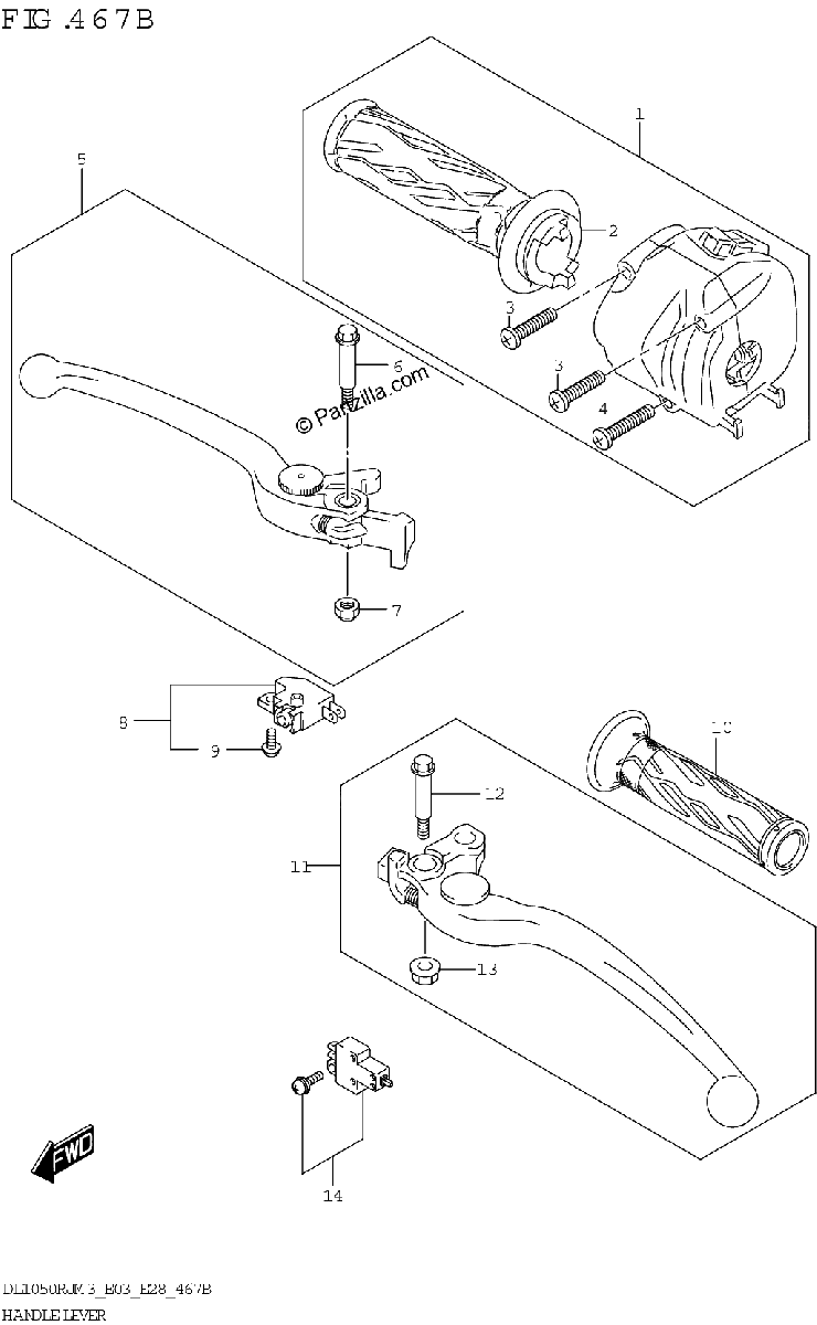 Diagrama de HANDLE LEVER DL1050RR