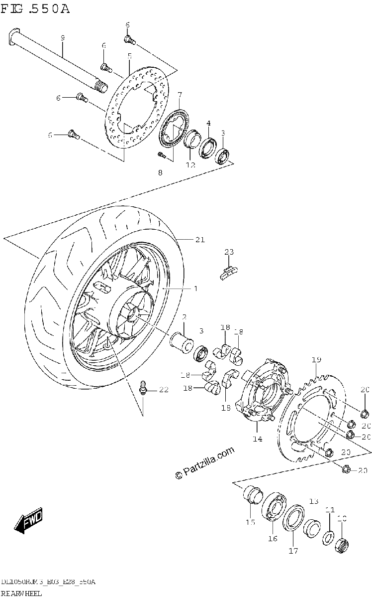 Diagrama de REAR WHEEL DL1050RR