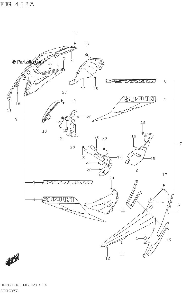 Diagrama de SIDE COVER DL1050RR