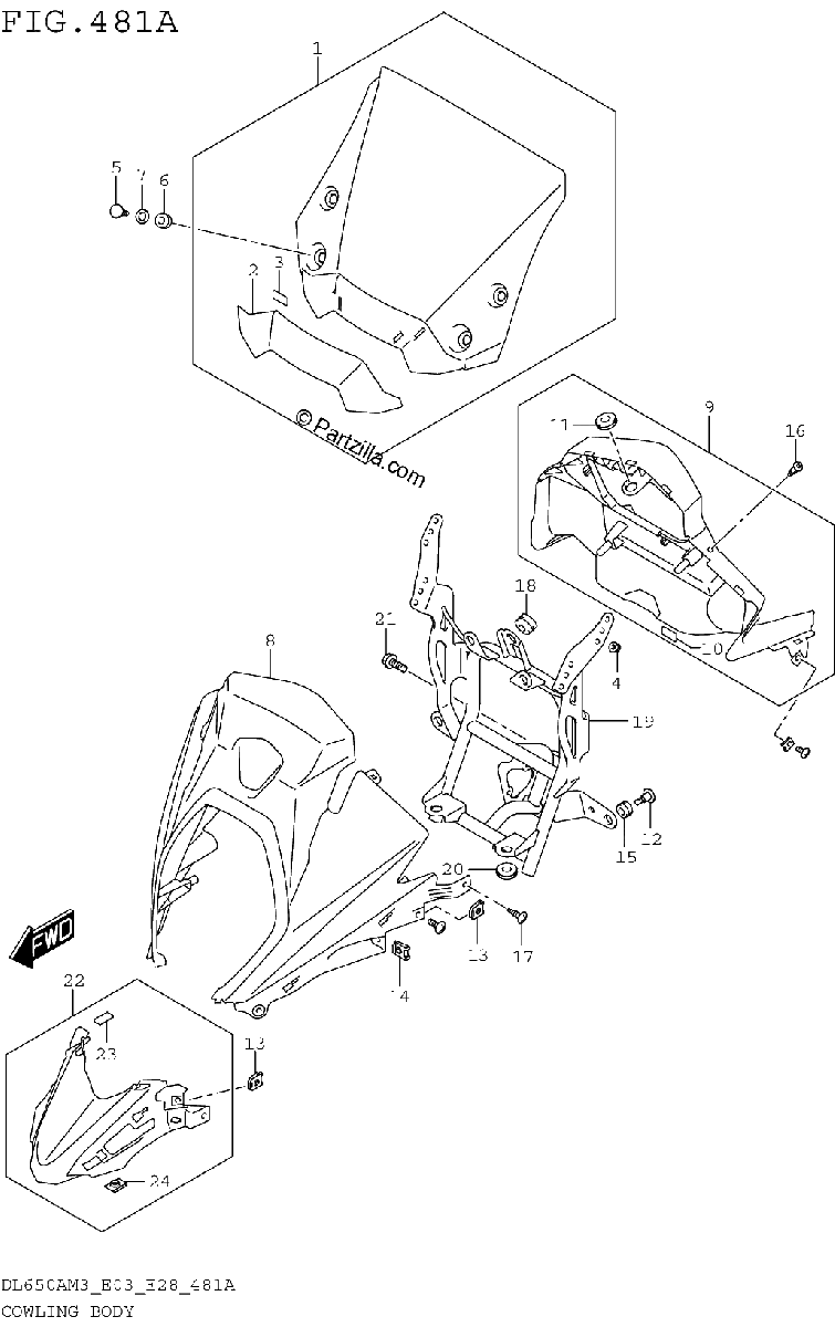 Diagrama de COWLING BODY DL650AM3E03
